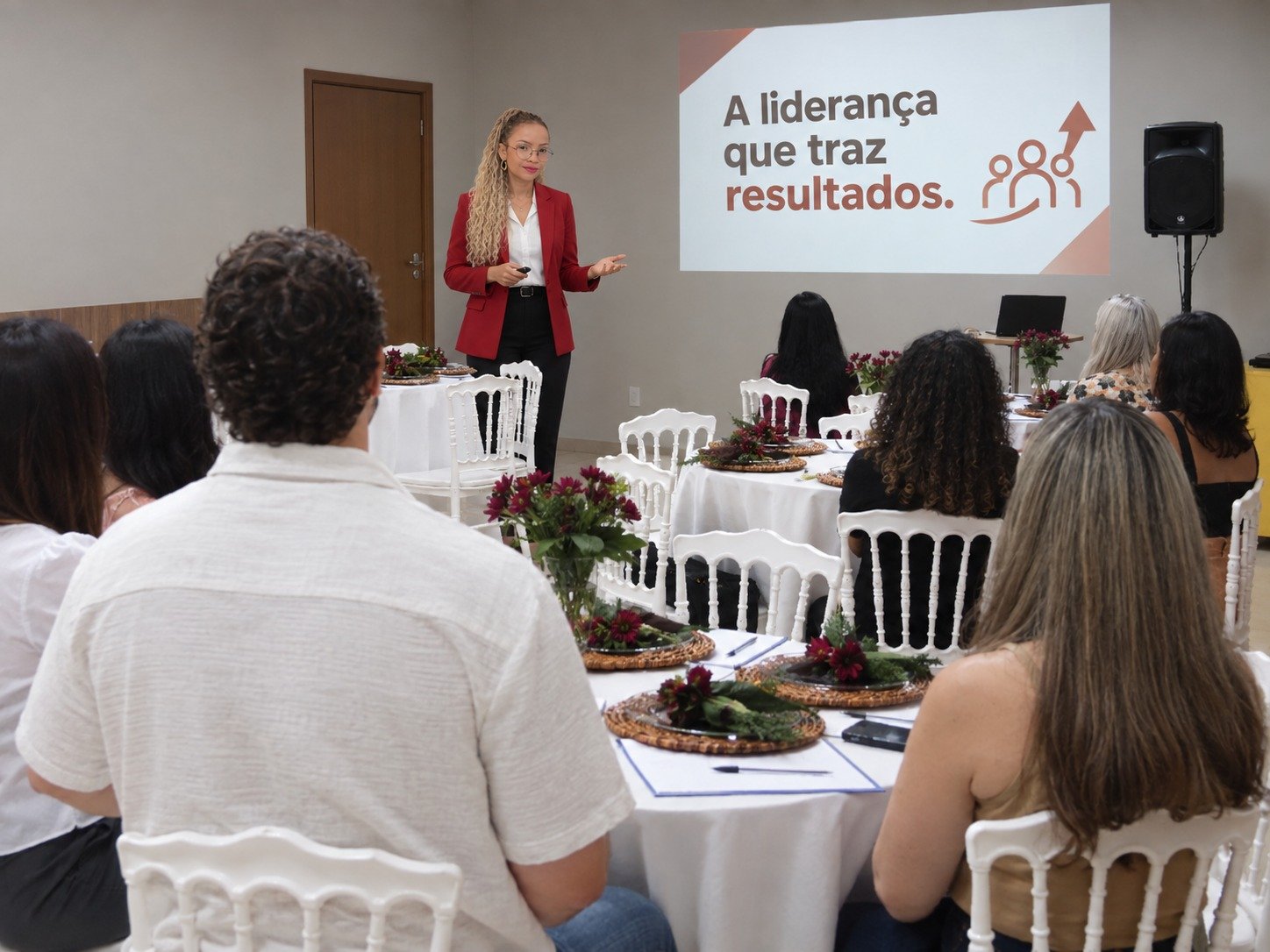 Ana Cristina conduzindo um treinamento corporativo
