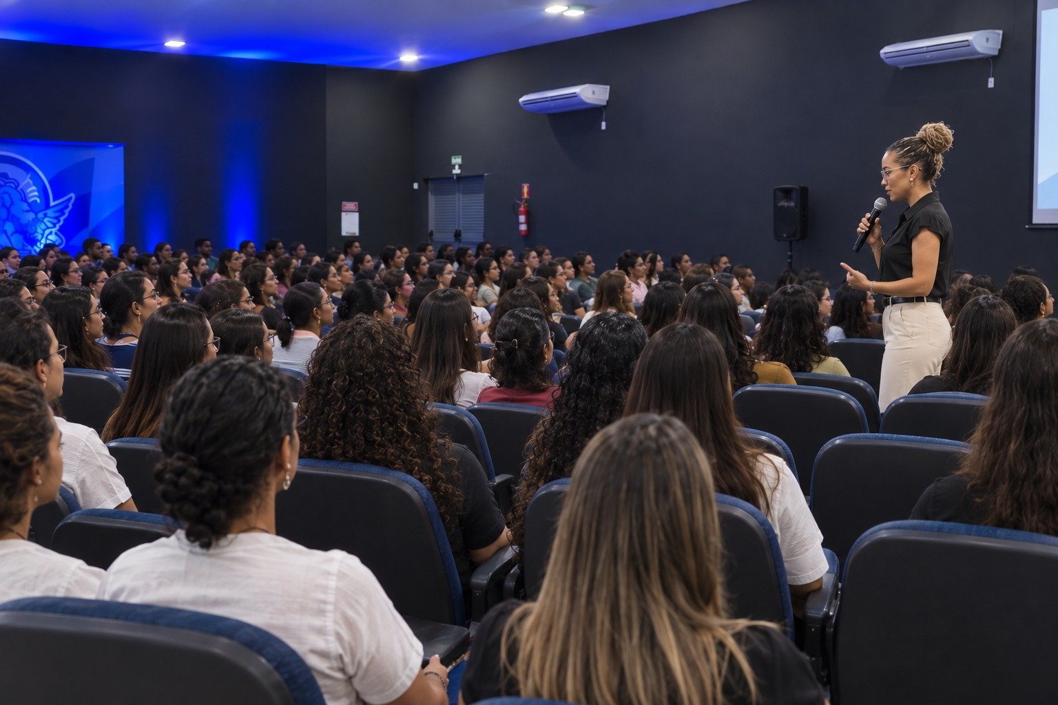 Ana Cristina apresentando uma palestra corporativa